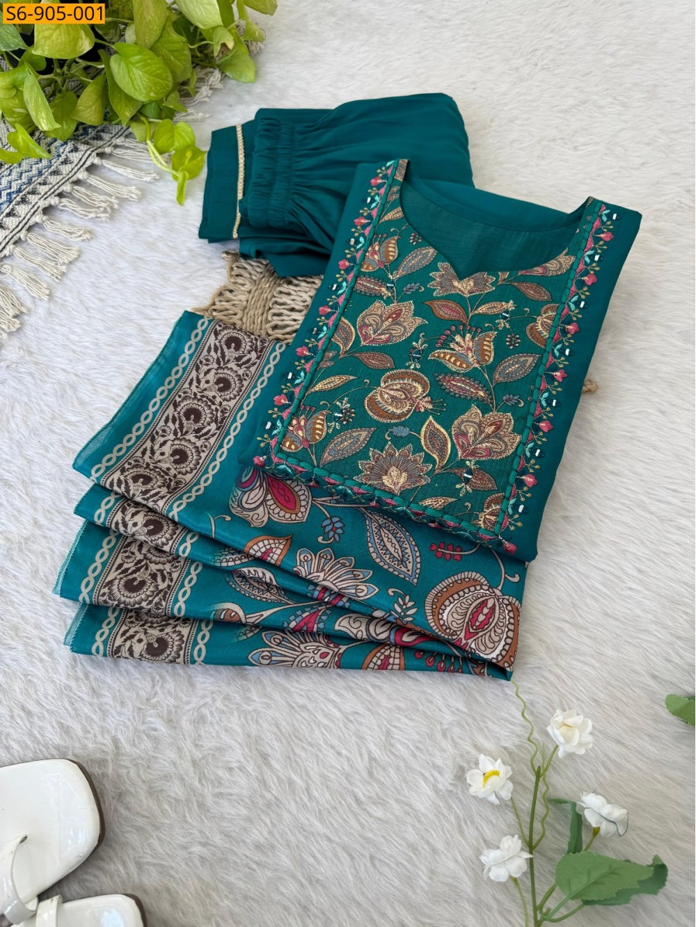 Peacock Blue Fancy Roman Silk kurti pant duppatta set Peacock Blue Fancy Roman Silk kurti pant duppatta set