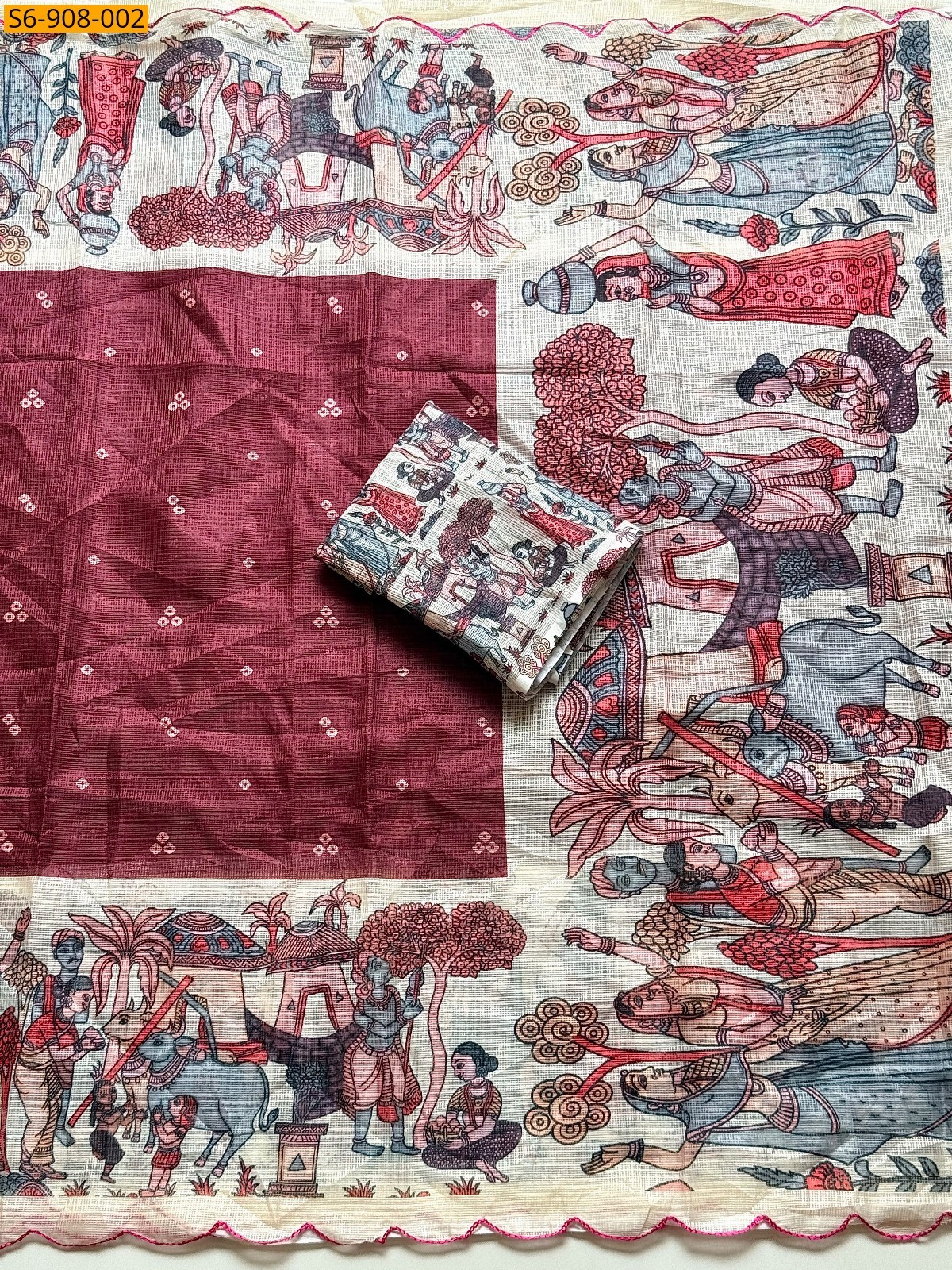Maroon Fancy Kota Checks saree