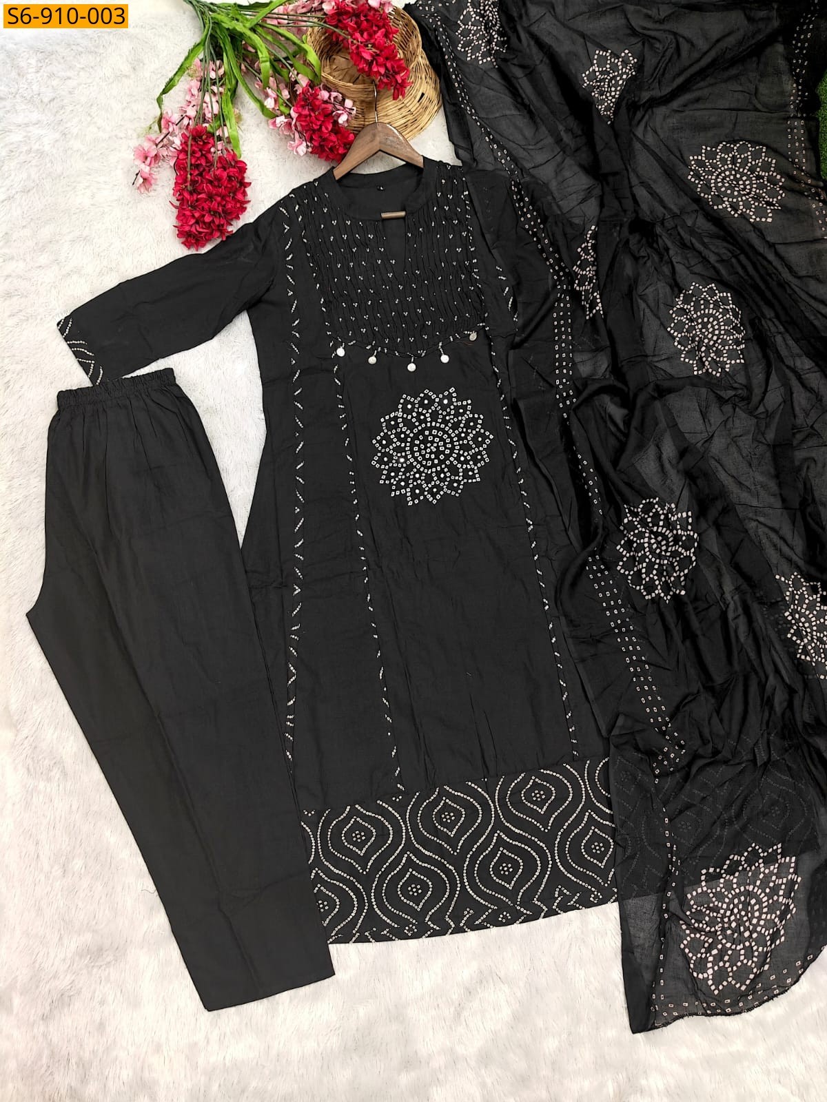 Black Fancy mix Cotton Anarkali kurti set
