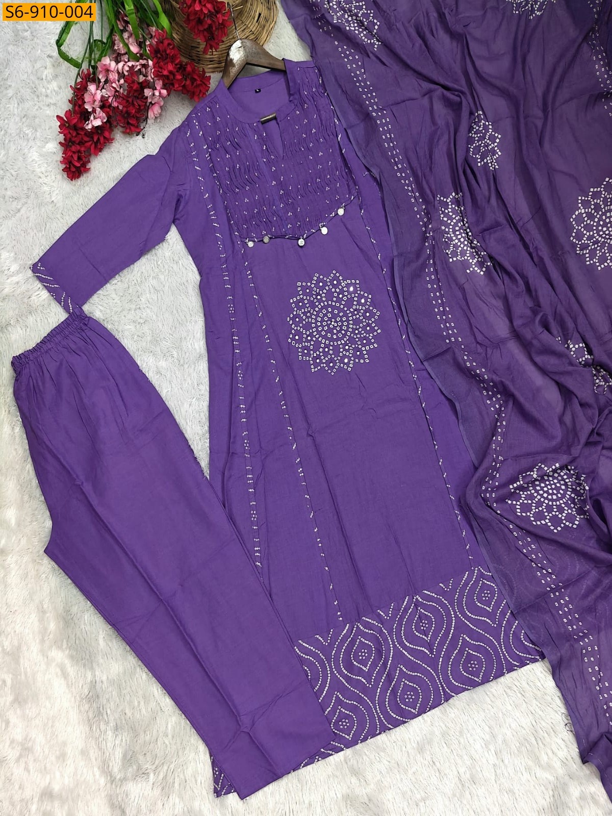 Violet Fancy mix Cotton Anarkali kurti set