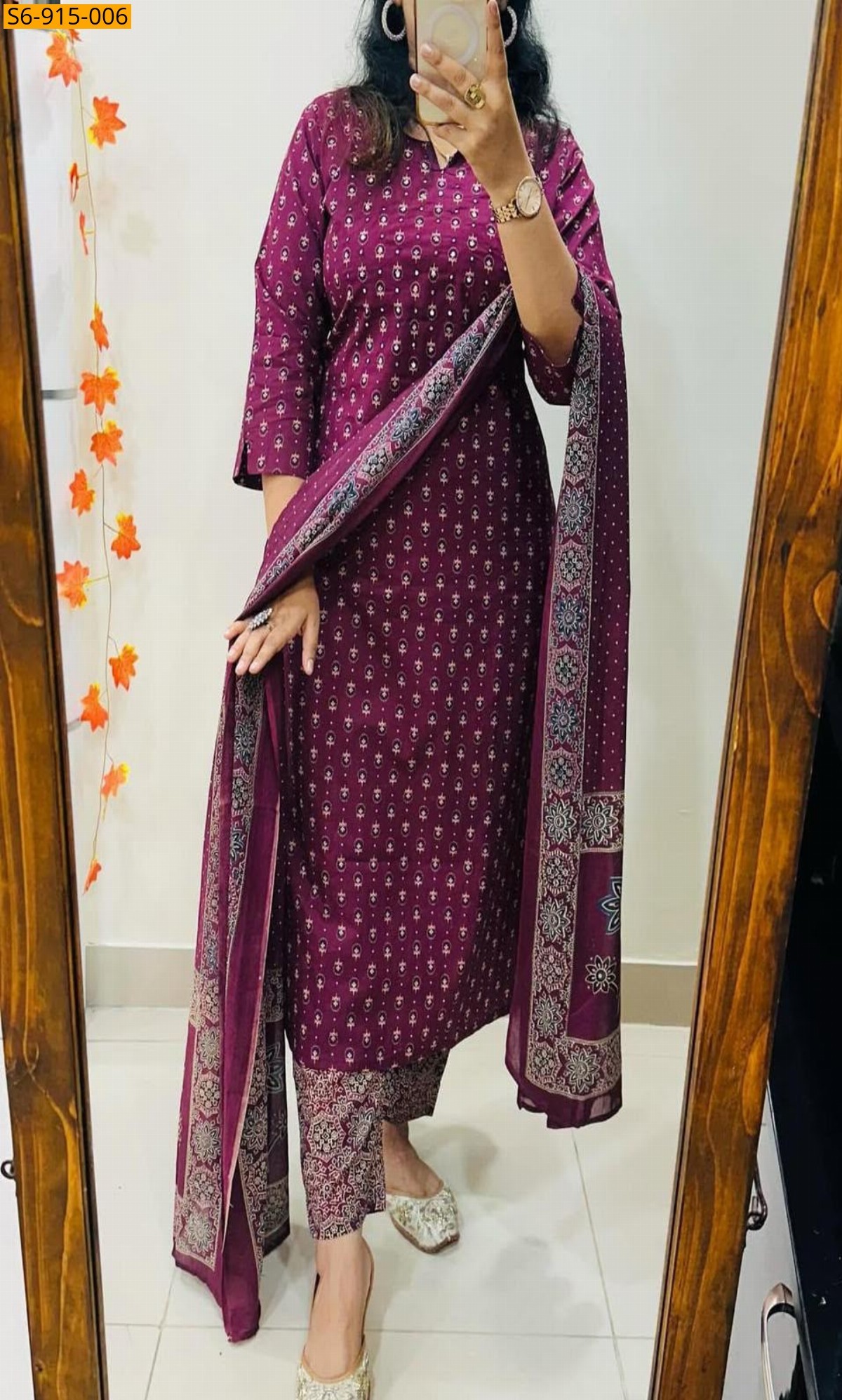 Magenta Fancy Cotton Kurti pant duppatta set