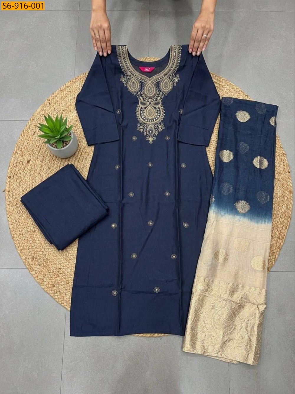 Fancy Roman Silk kurti pant duppatta Set