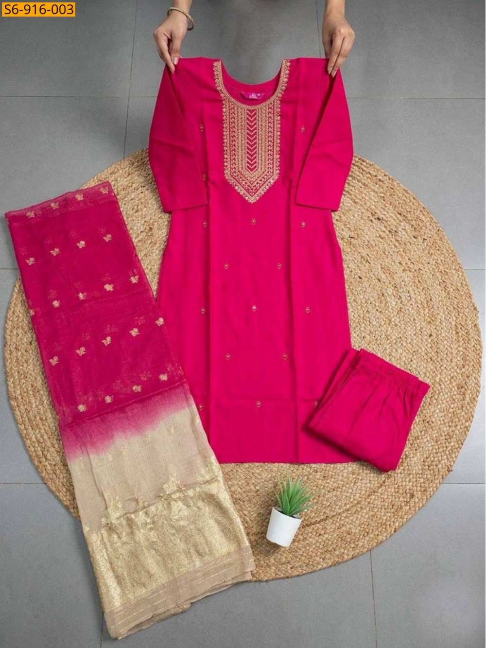 Fancy Roman Silk kurti pant duppatta Set