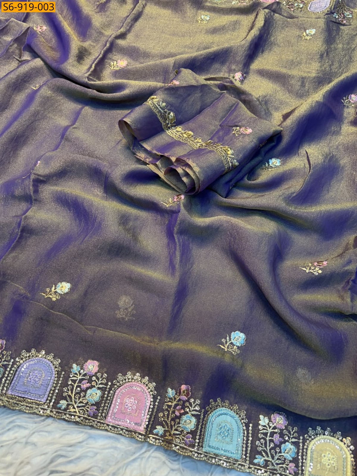 Purple Fancy Satin Star Georgette Saree