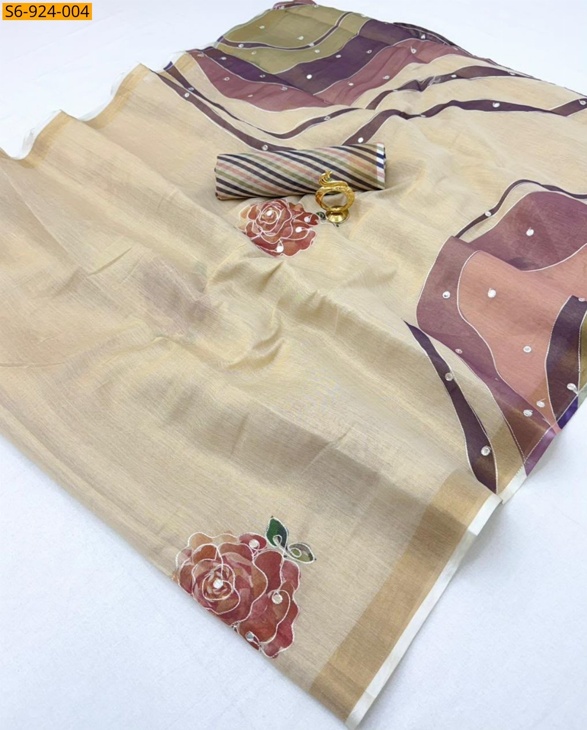 Cream Fancy Soft Erode Zari Silk Sarees