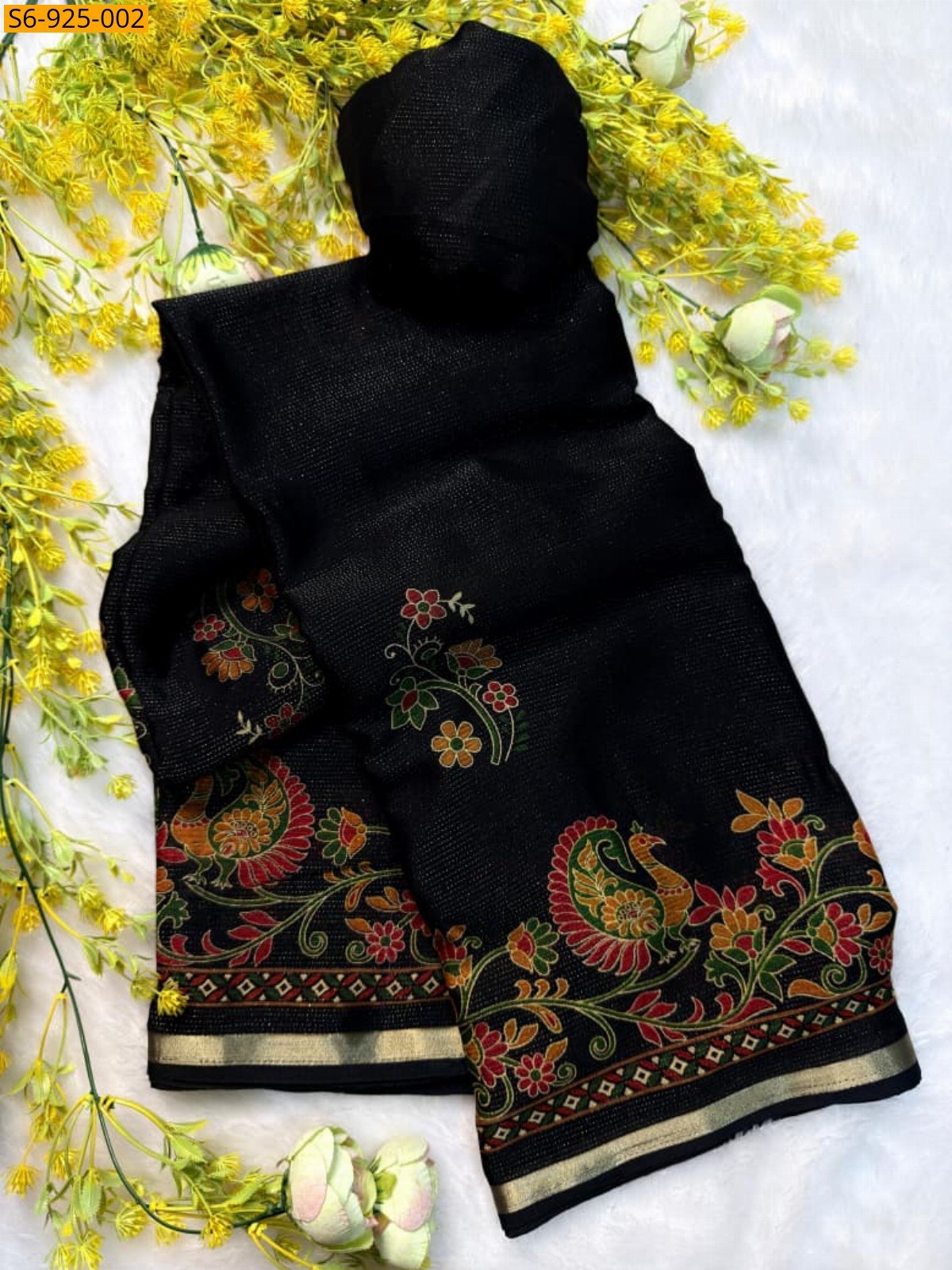 Black Fancy Chinnon Silk Sarees