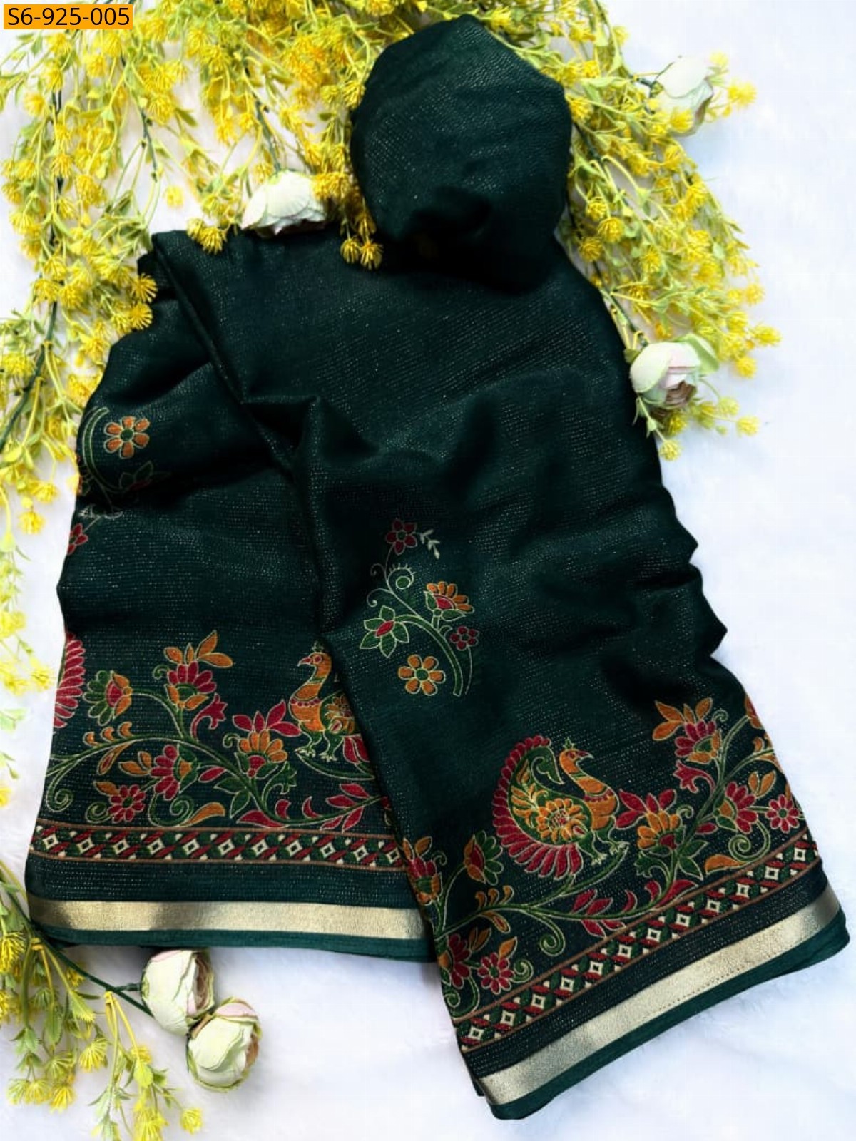 Dark Green Fancy Chinnon Silk Sarees