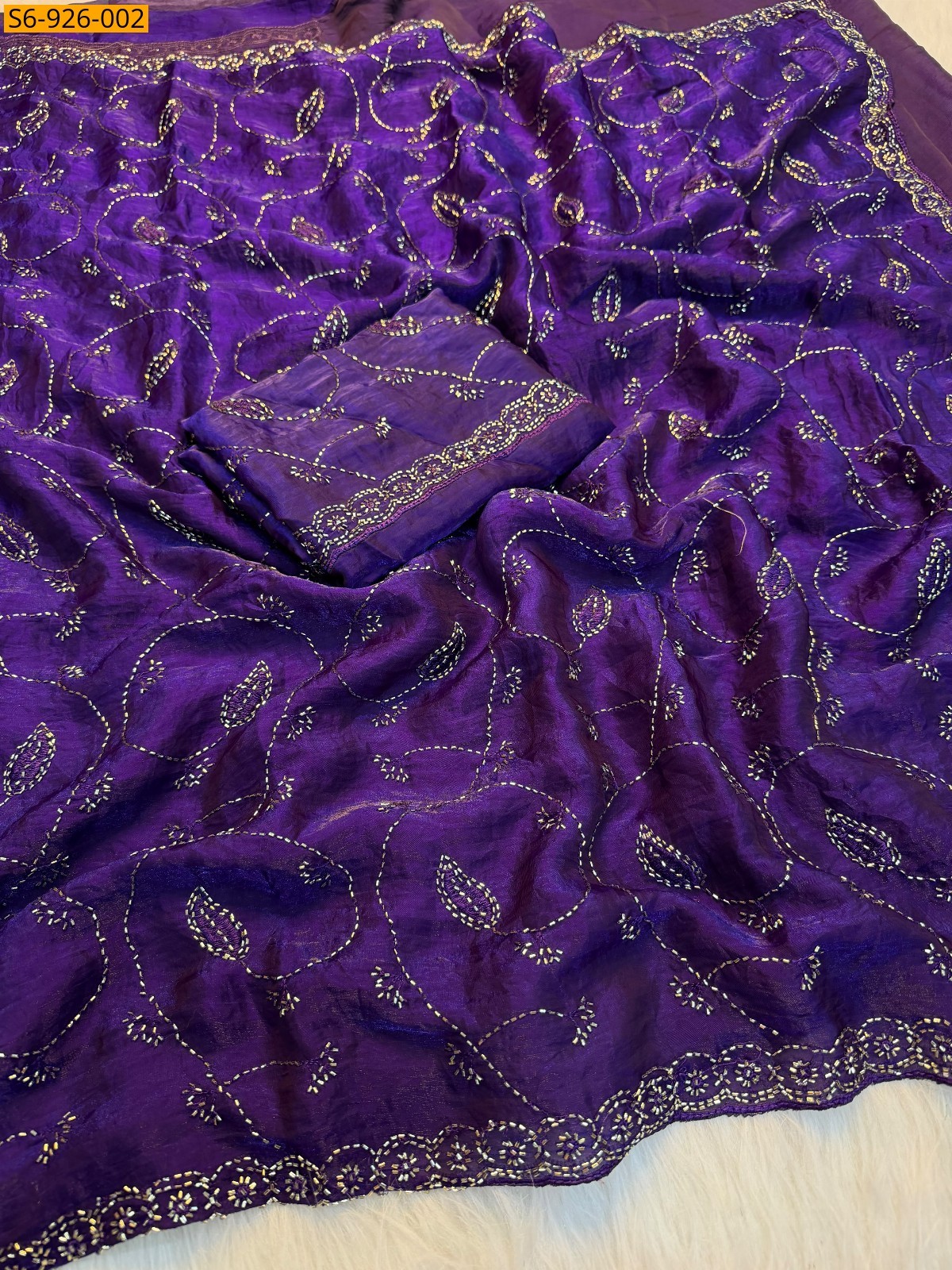 Violet Fancy Fendy Satin Sarees