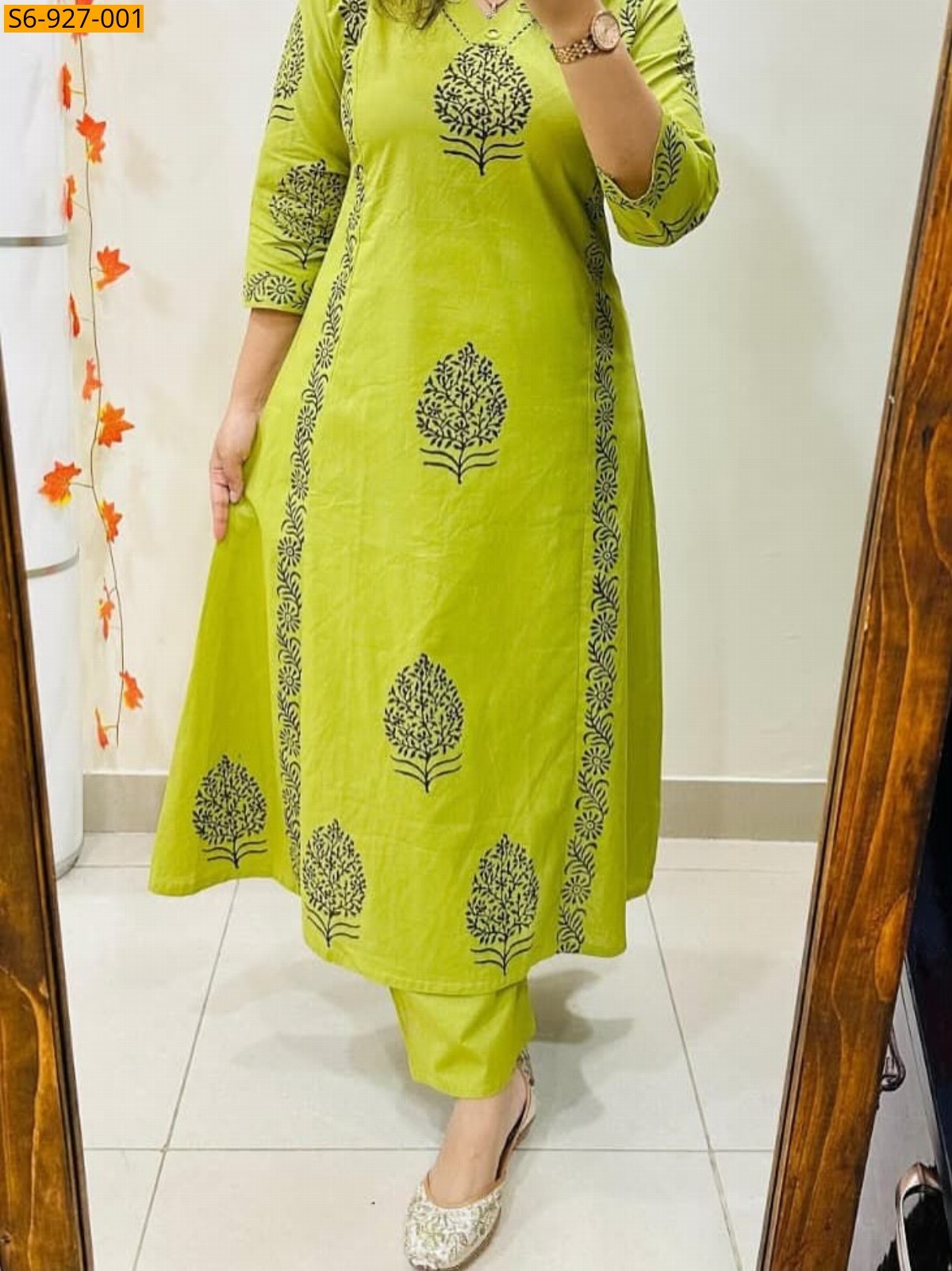 Green Fancy Cotton Kurti Pant set