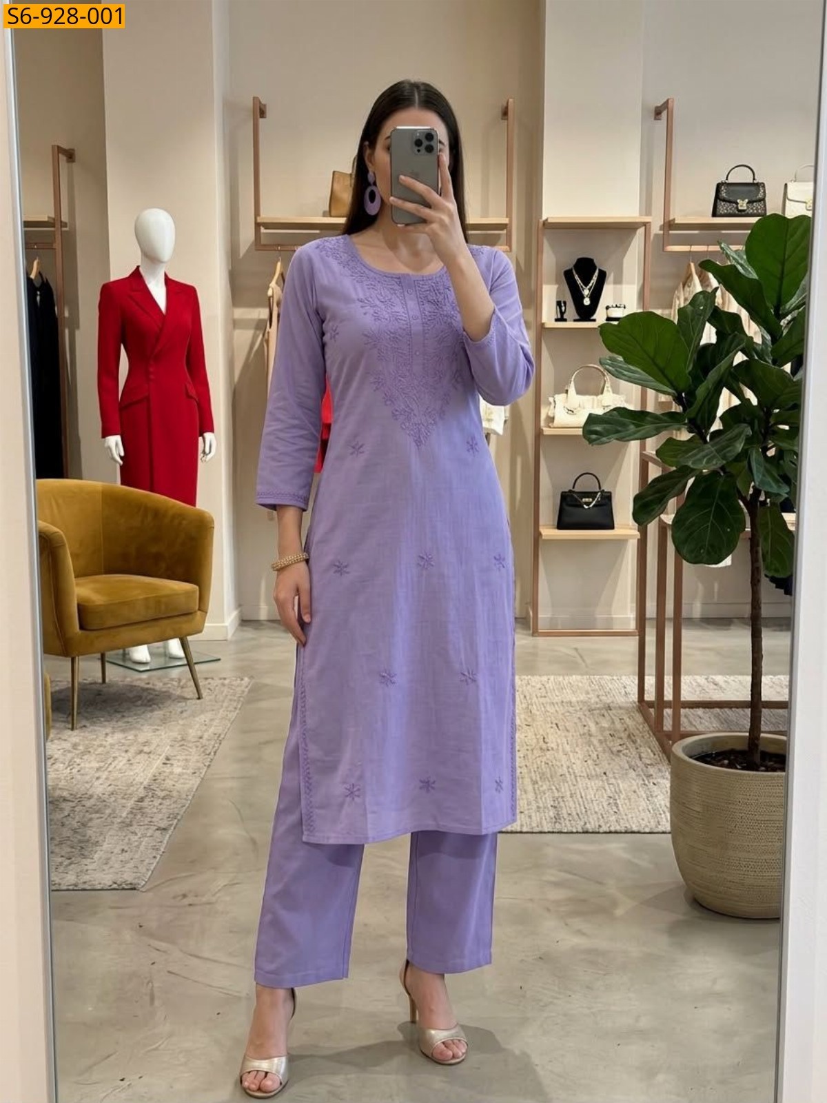 Lavender Fancy Flex Cotton Kurti Pant set