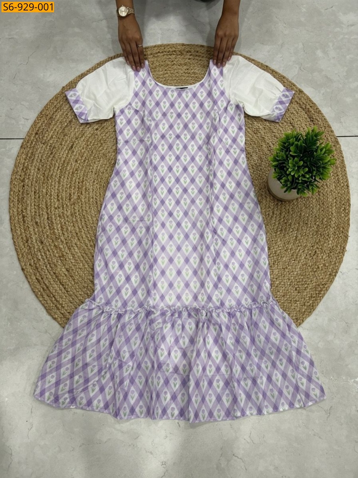 Lavender Fancy Chanderi cotton Maxi