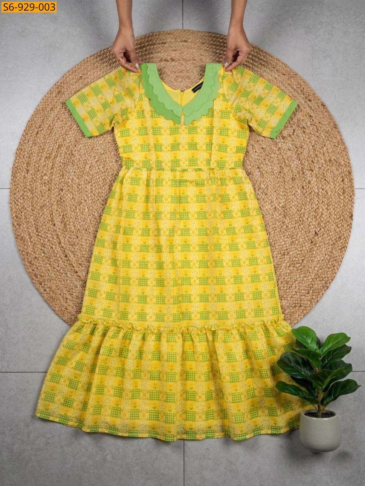 Yellow Fancy Chanderi cotton Maxi