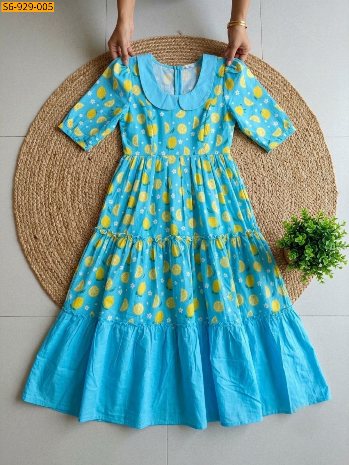 Sky Blue Fancy Chanderi cotton Maxi