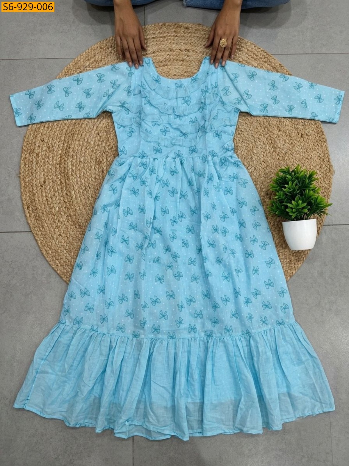 Sky Blue Fancy Chanderi cotton Maxi