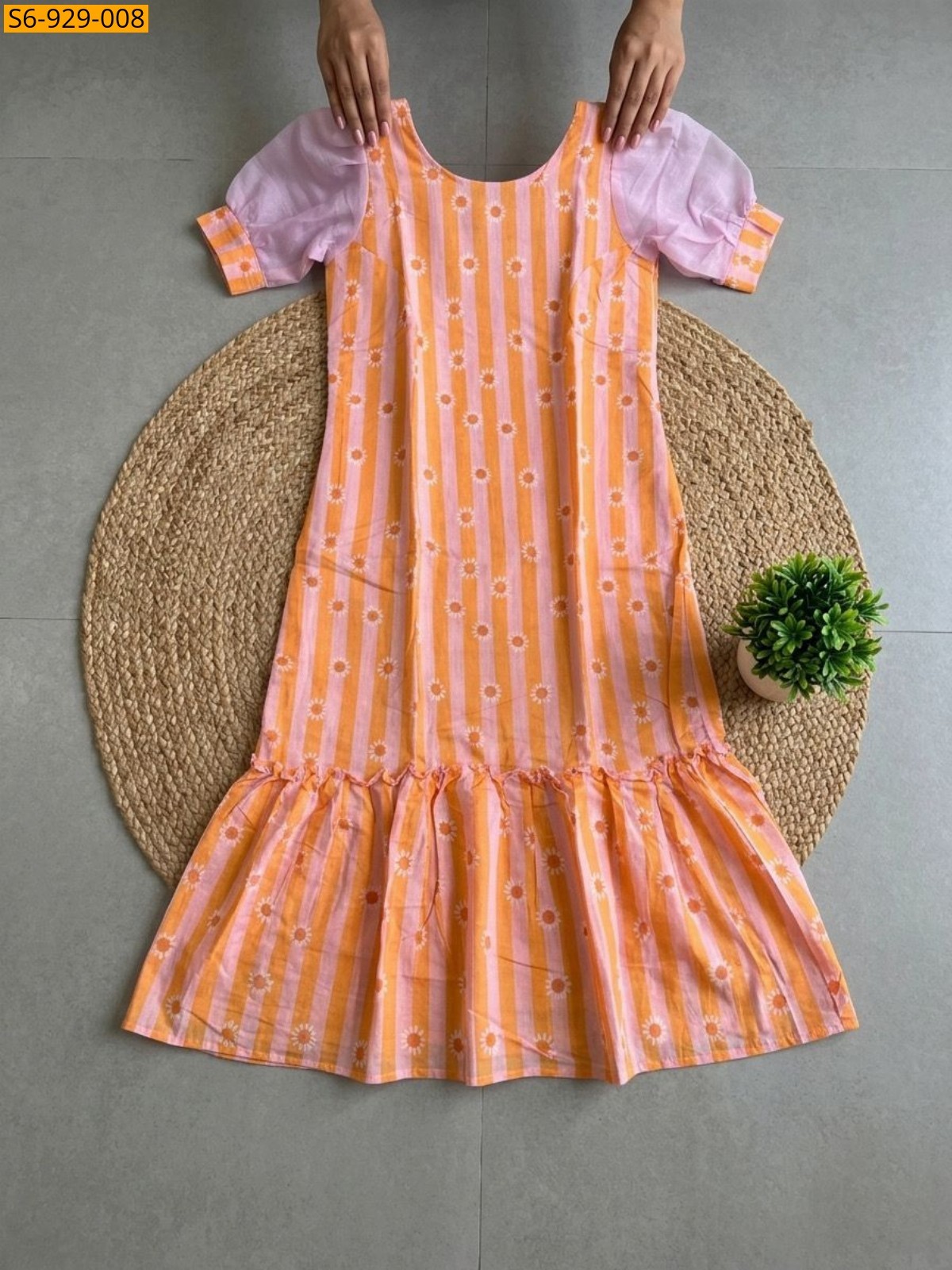Orange Fancy Chanderi cotton Maxi