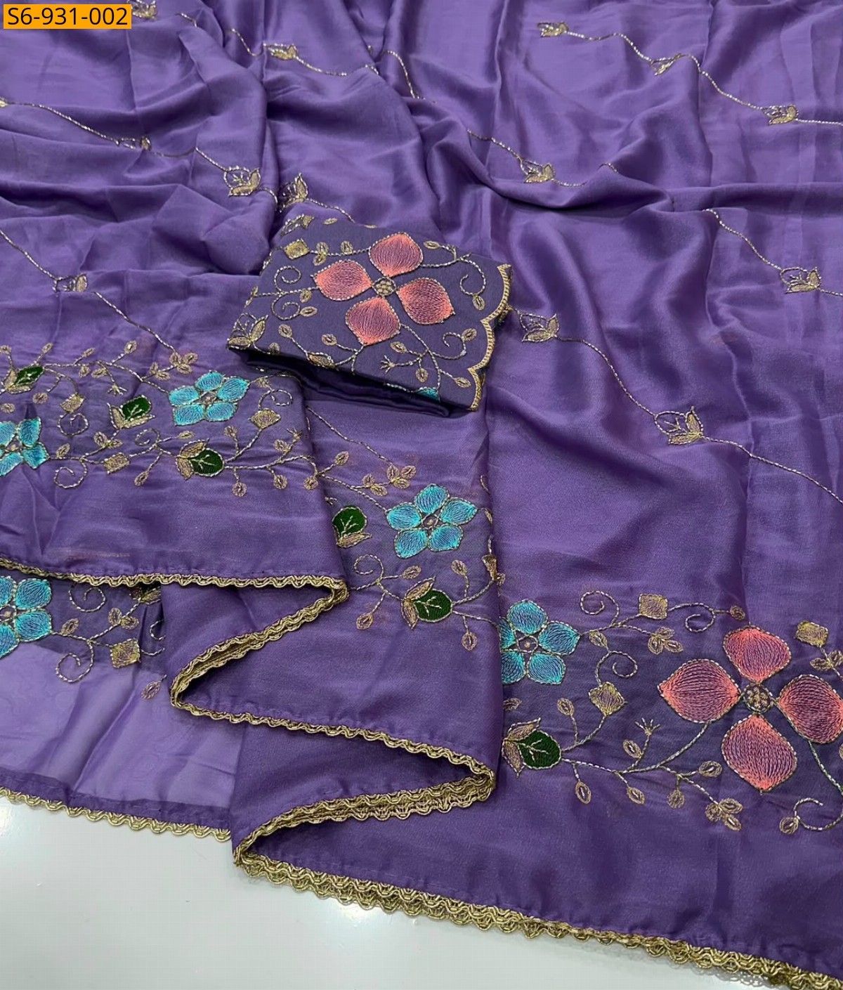Lavender Fancy Star geogette Sarees
