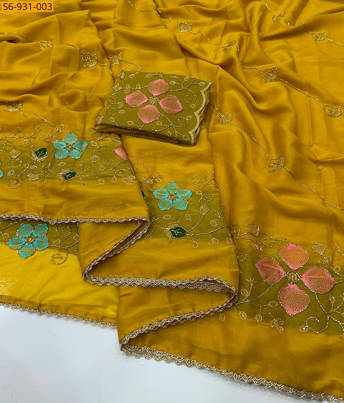 Yellow Fancy Star geogette Sarees