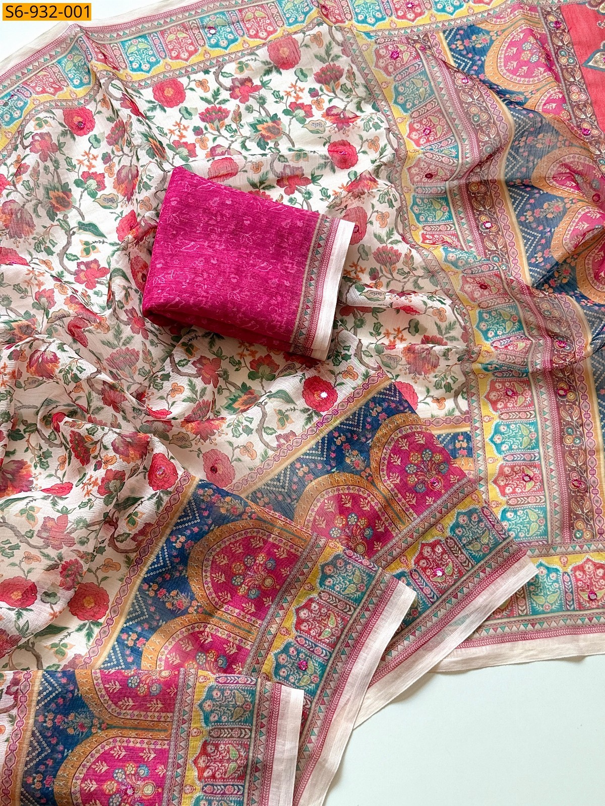 Off White Fancy Soft Cotton Linen Sarees