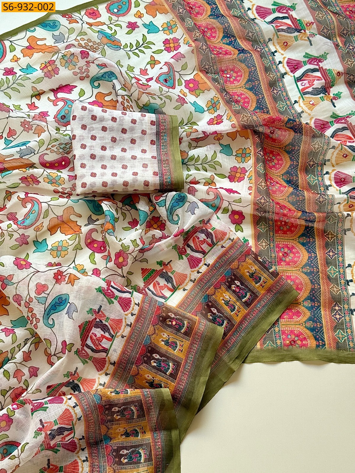 Off White Fancy Soft Cotton Linen Sarees