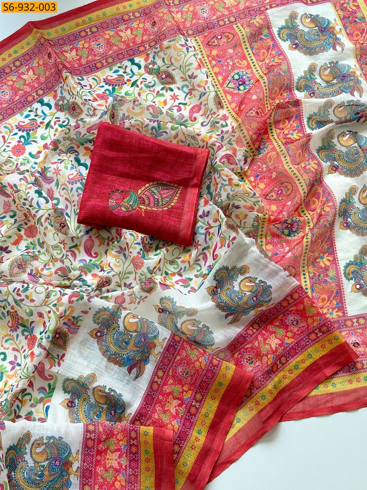 Off White Fancy Soft Cotton Linen Sarees