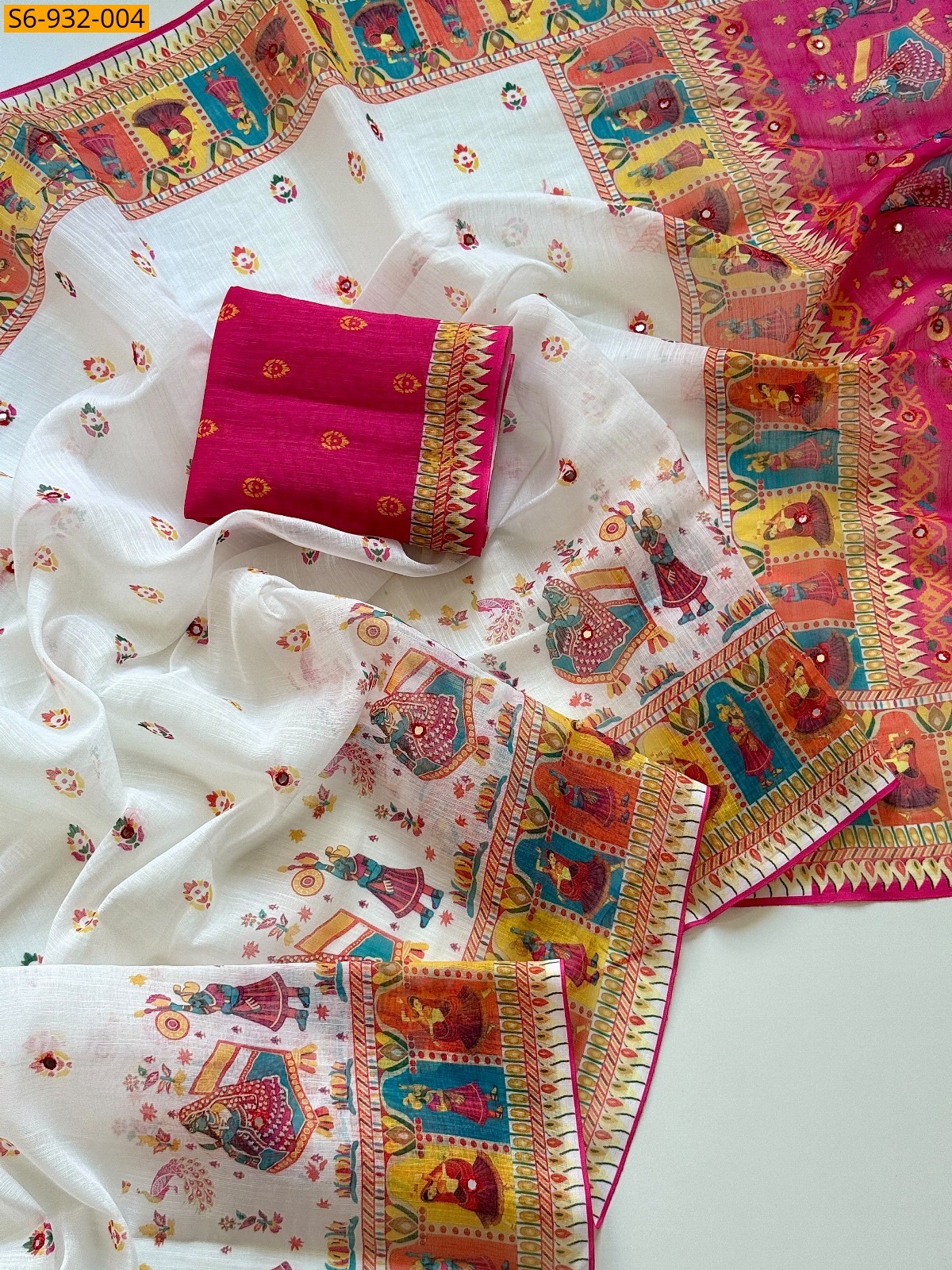 White Fancy Soft Cotton Linen Sarees