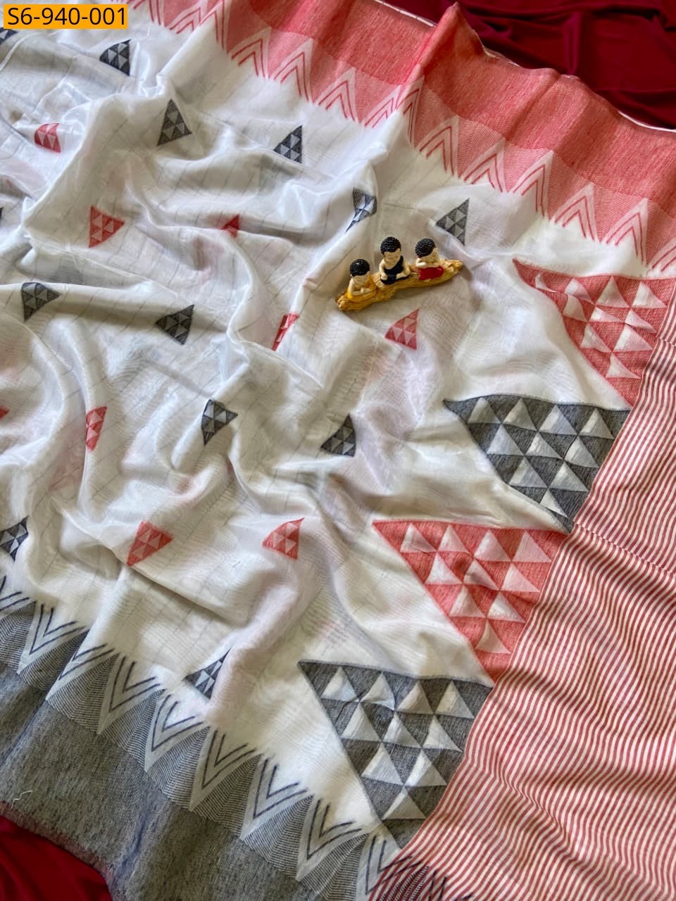 Off White Fancy Soft Bengali Cotton Sarees