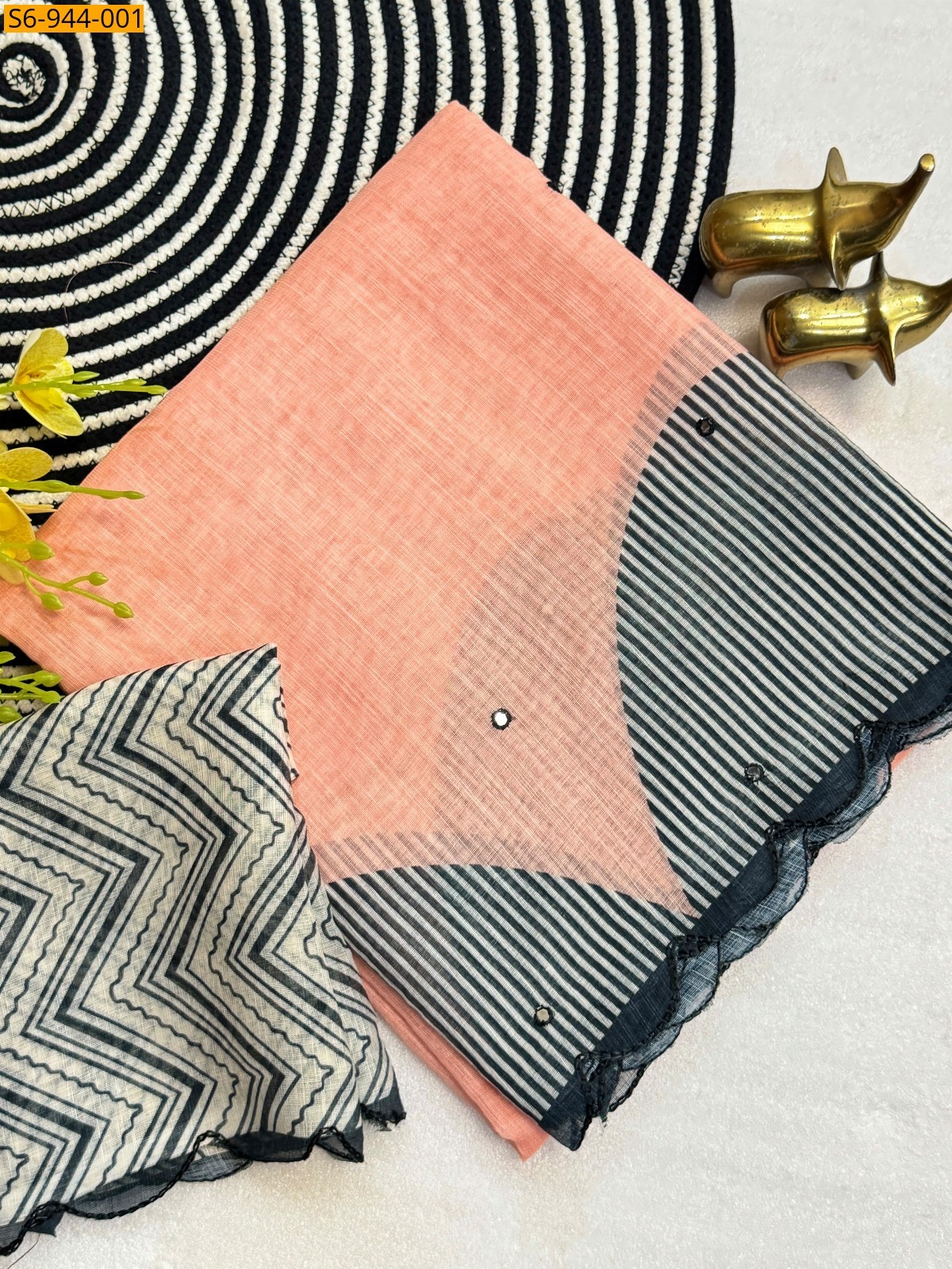 Orange Fancy Soft Linen Cotton Saree