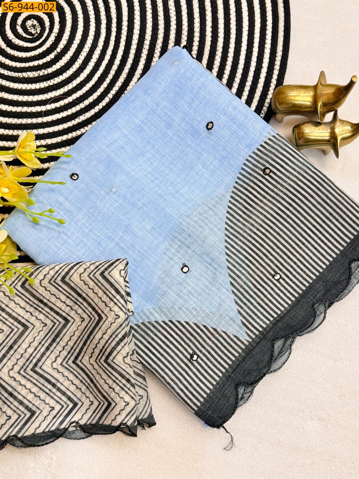 Blue Fancy Soft Linen Cotton Saree