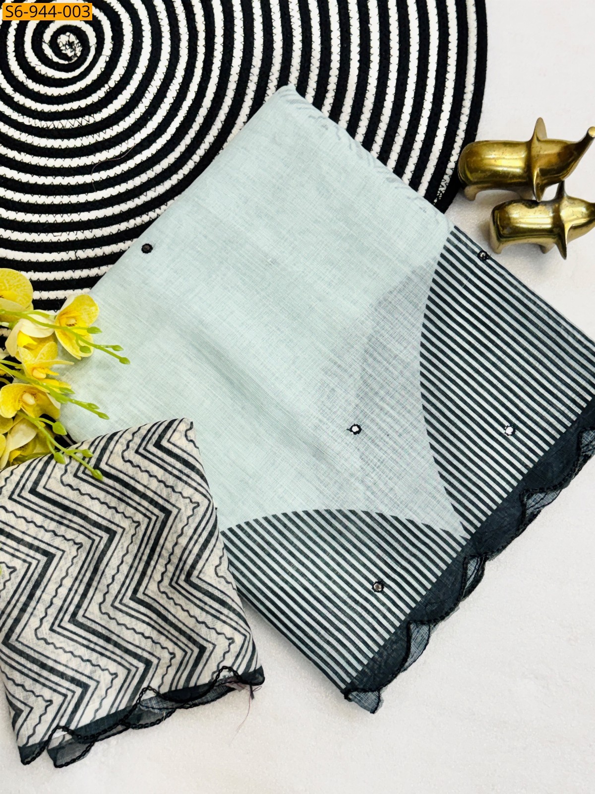 Sea blue Fancy Soft Linen Cotton Saree