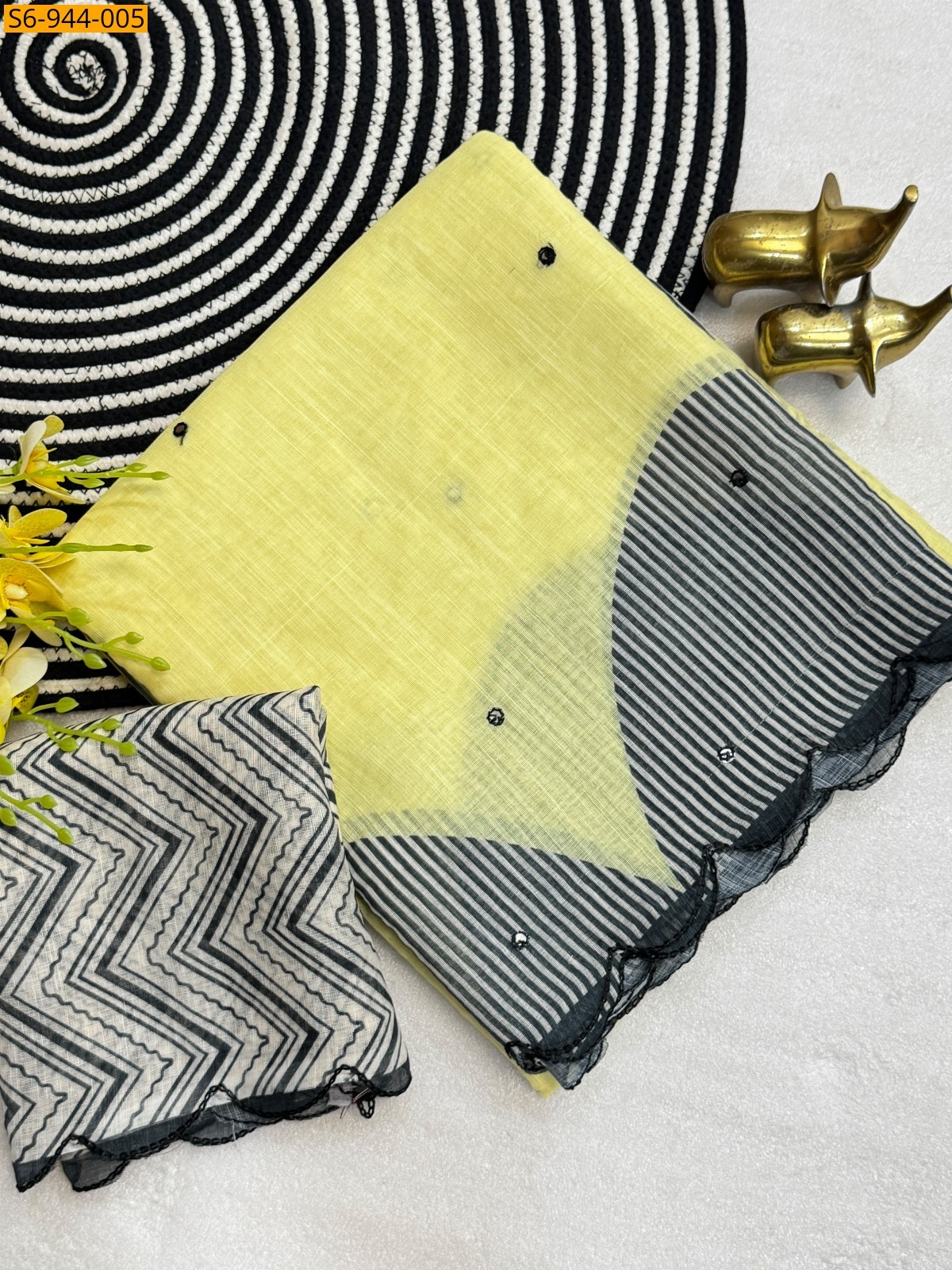 Yellow Fancy Soft Linen Cotton Saree
