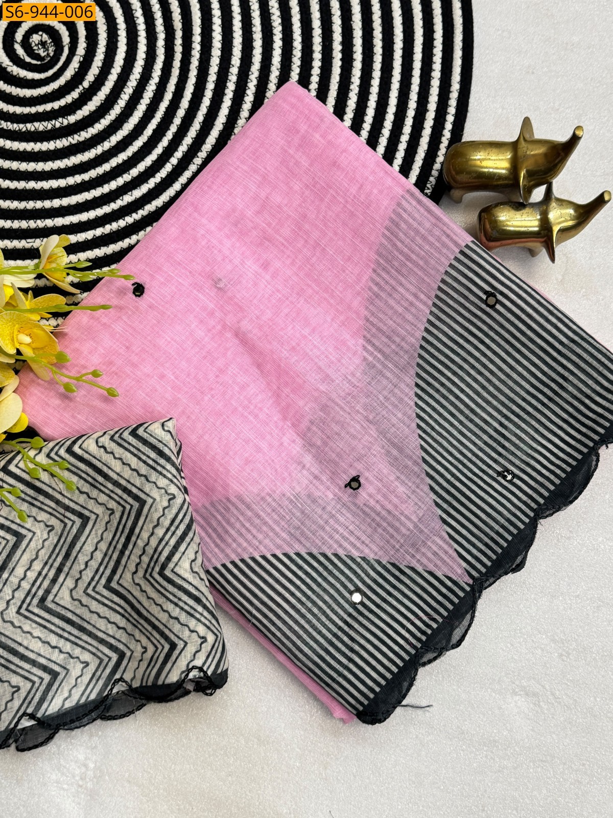 Pink Fancy Soft Linen Cotton Saree