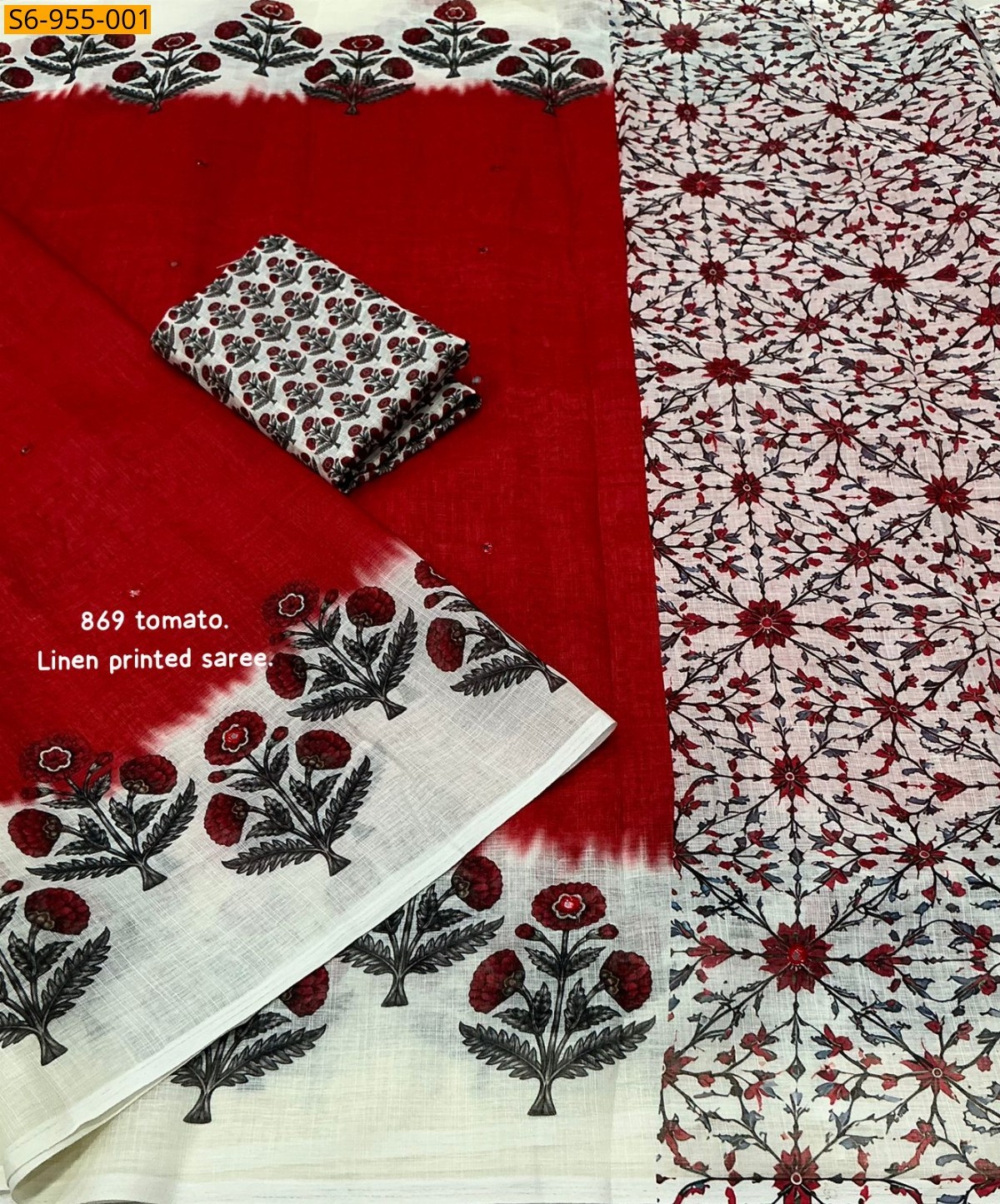 Red Fancy Soft Linen Saree