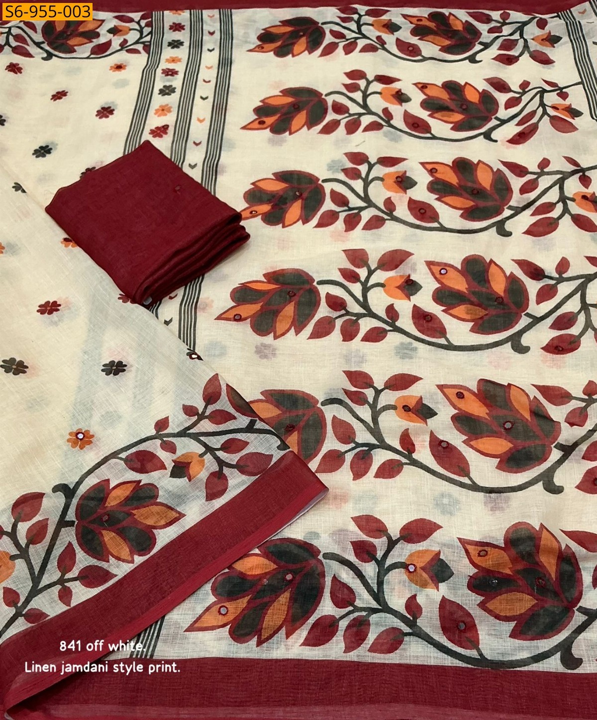 Half white Fancy Soft Linen Saree