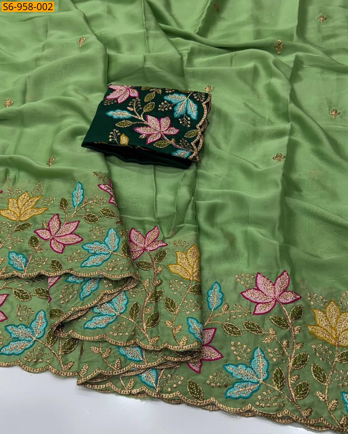 Green Fancy Star Georgette Saree