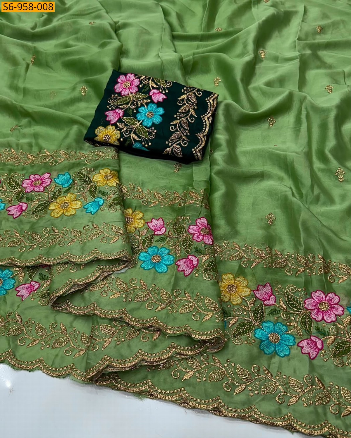 Green Fancy Star Georgette Saree
