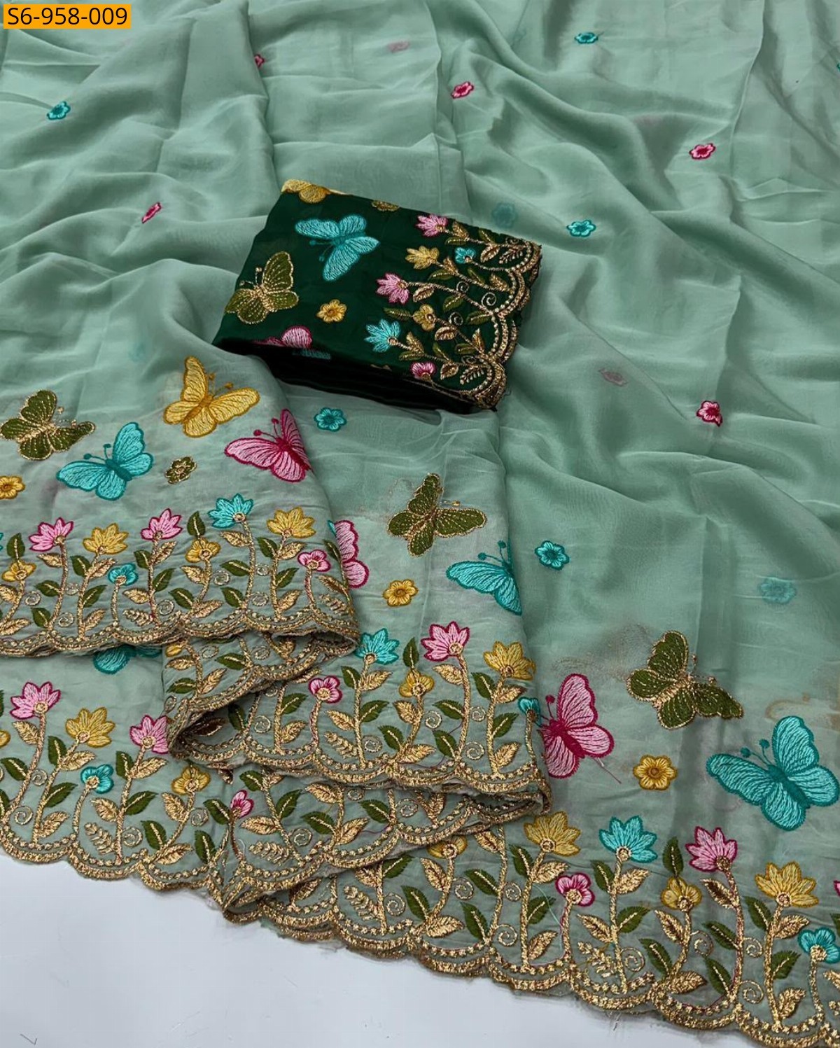 Light Green Fancy Star Georgette Saree