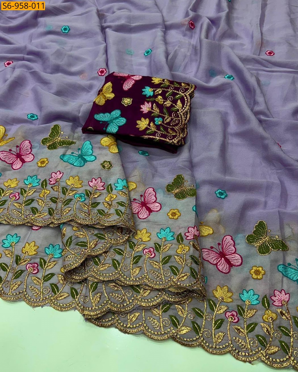 Lavender Fancy Star Georgette Saree