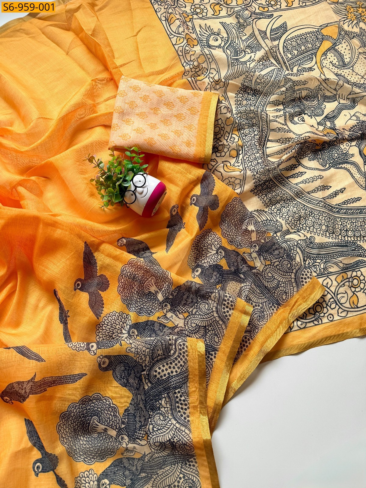 Orange Fancy Soft Cotton Linen Saree