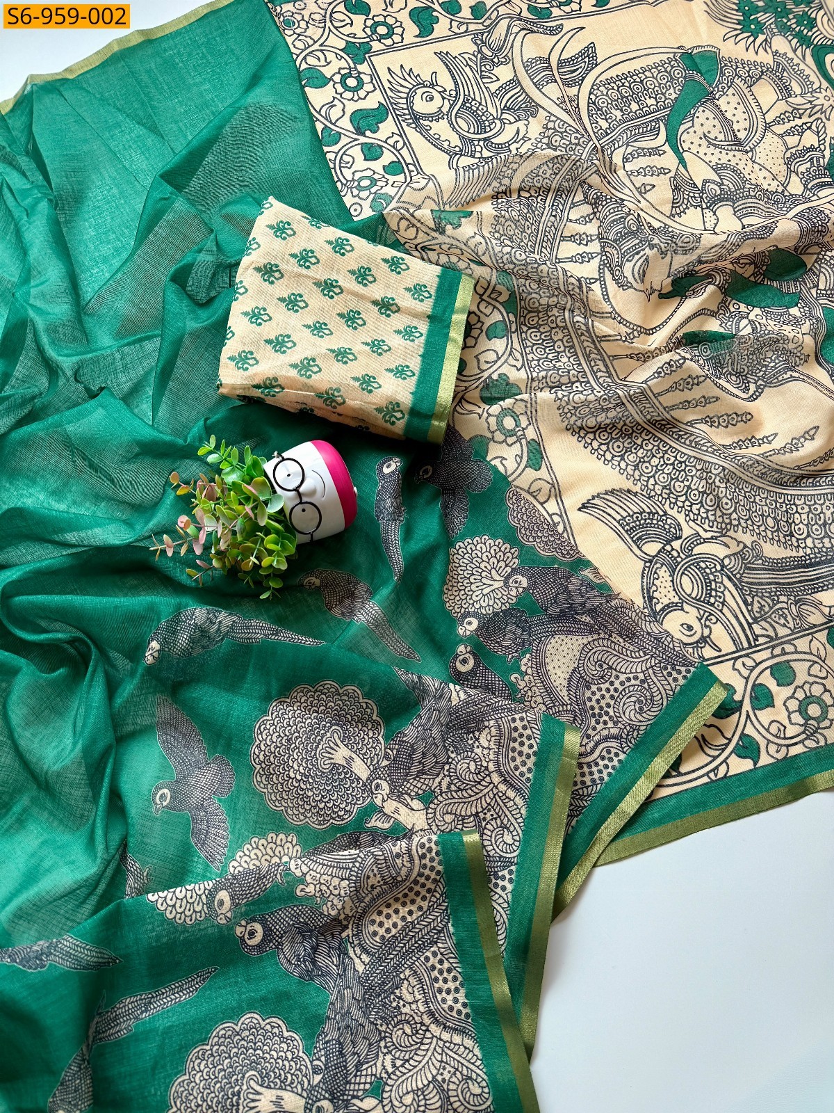 Green Fancy Soft Cotton Linen Saree