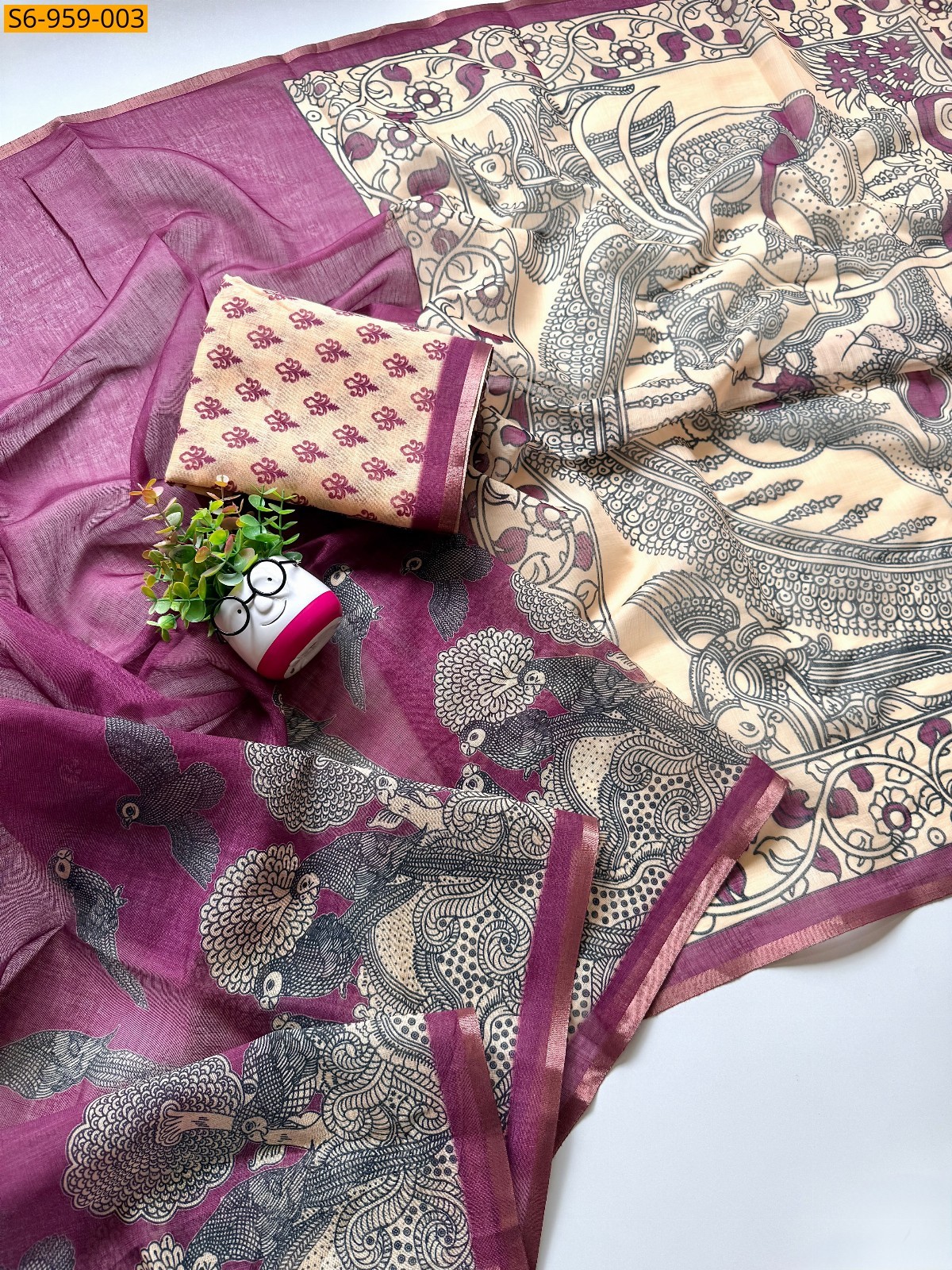 Magenta Fancy Soft Cotton Linen Saree