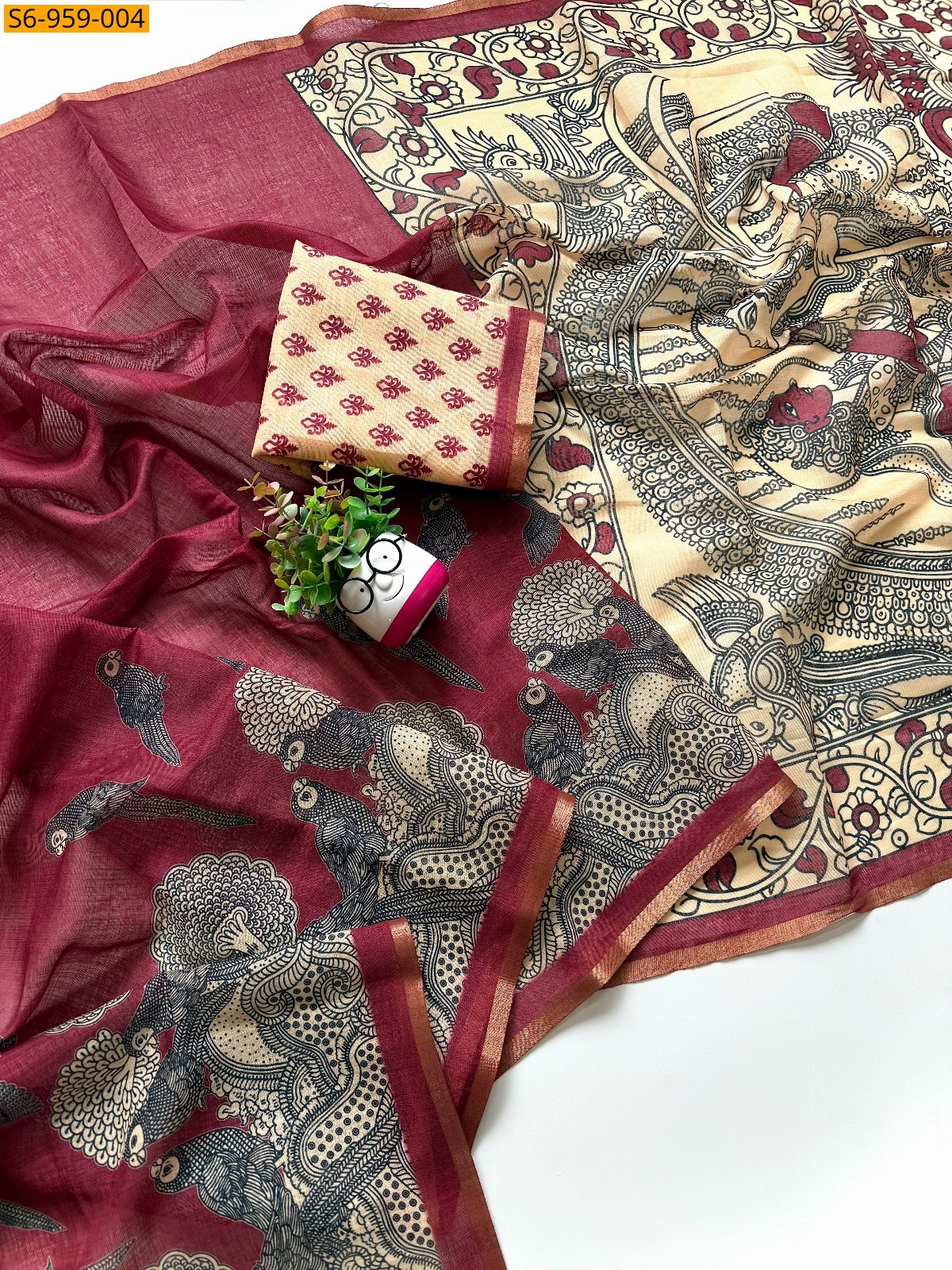 Maroon Fancy Soft Cotton Linen Saree