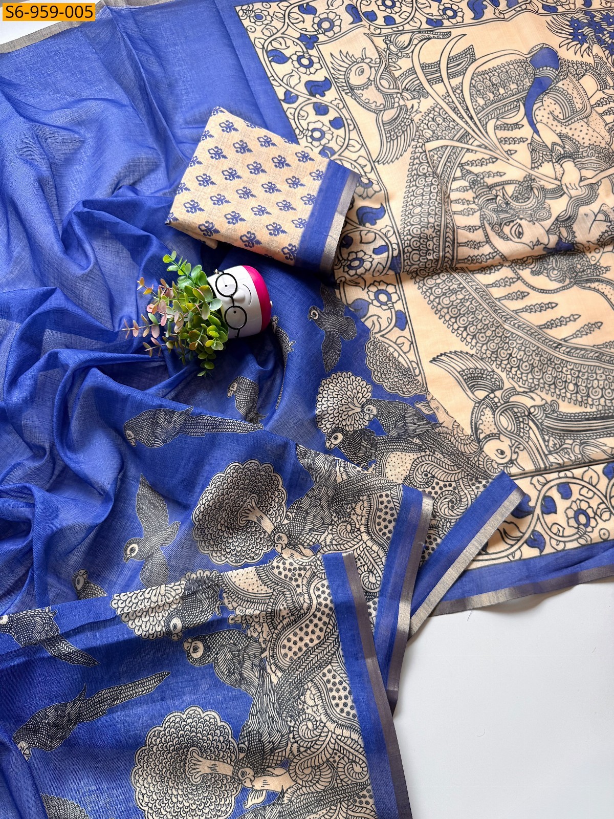 Blue Fancy Soft Cotton Linen Saree