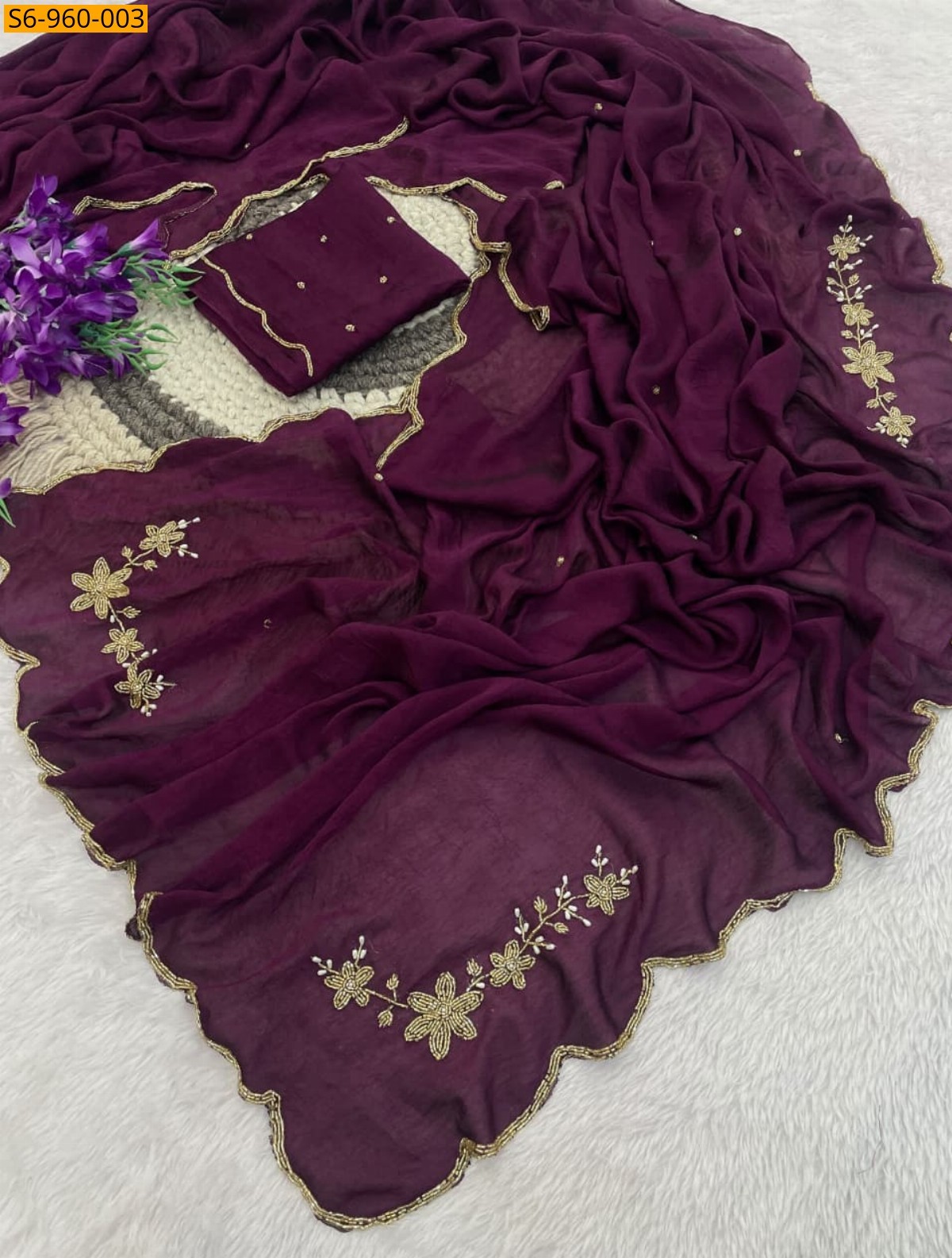 Wine Fancy Rangoli Crush Saree
