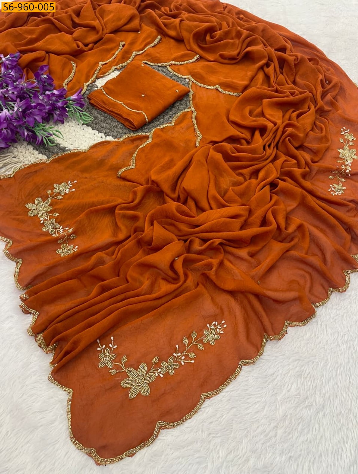 Orange Fancy Rangoli Crush Saree