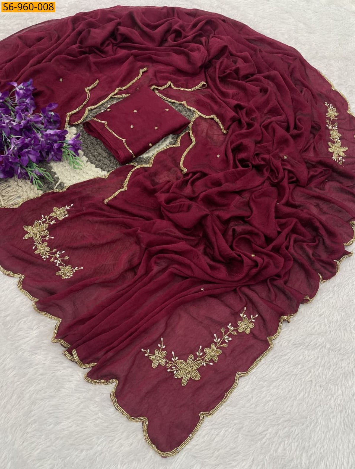 Maroon Fancy Rangoli Crush Saree