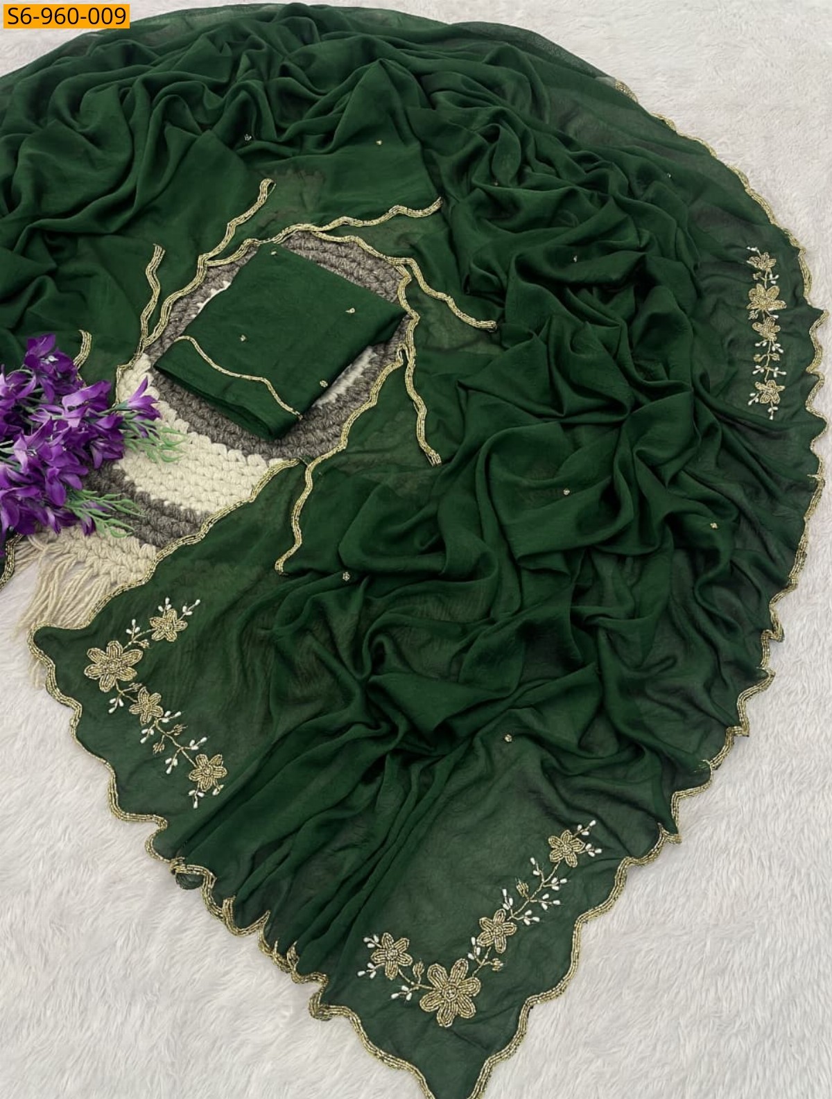 Green Fancy Rangoli Crush Saree