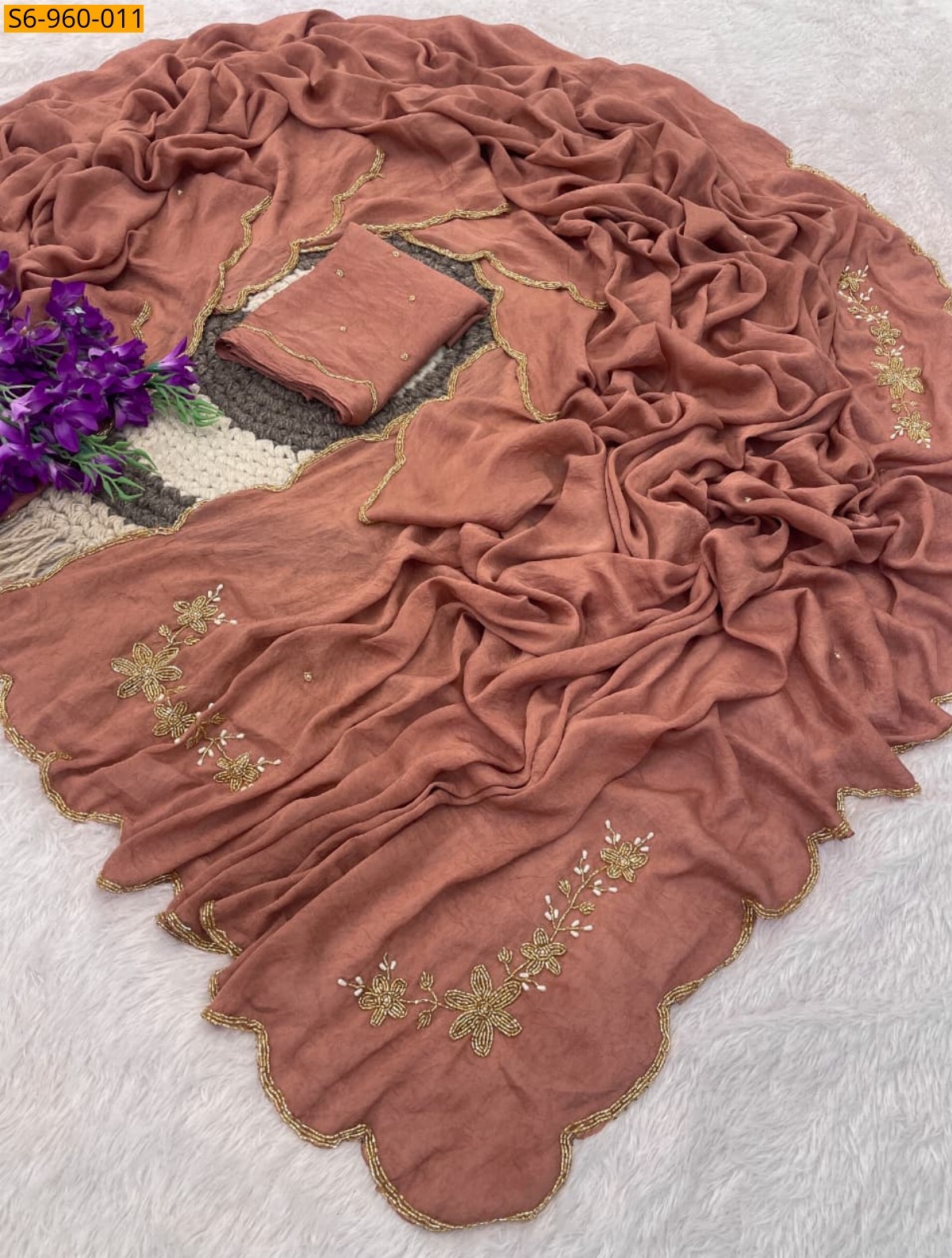 Peach Fancy Rangoli Crush Saree
