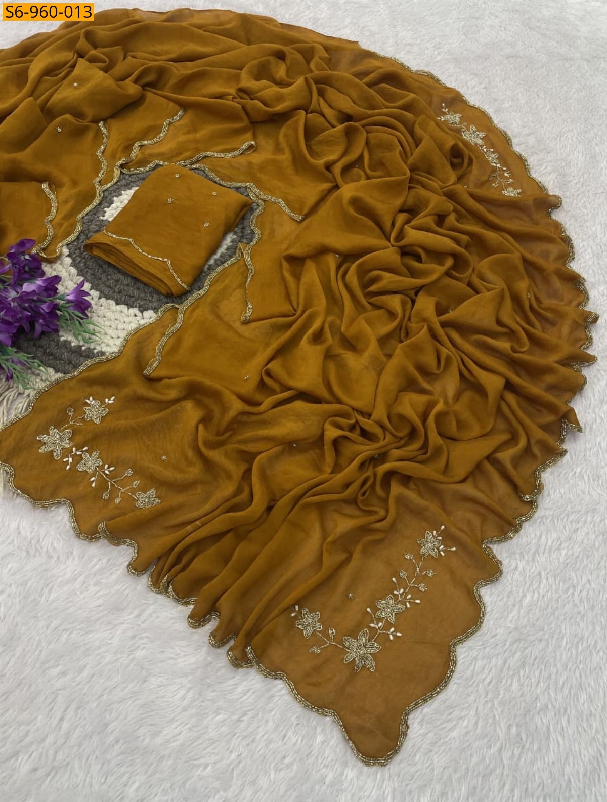 Mustard Fancy Rangoli Crush Saree