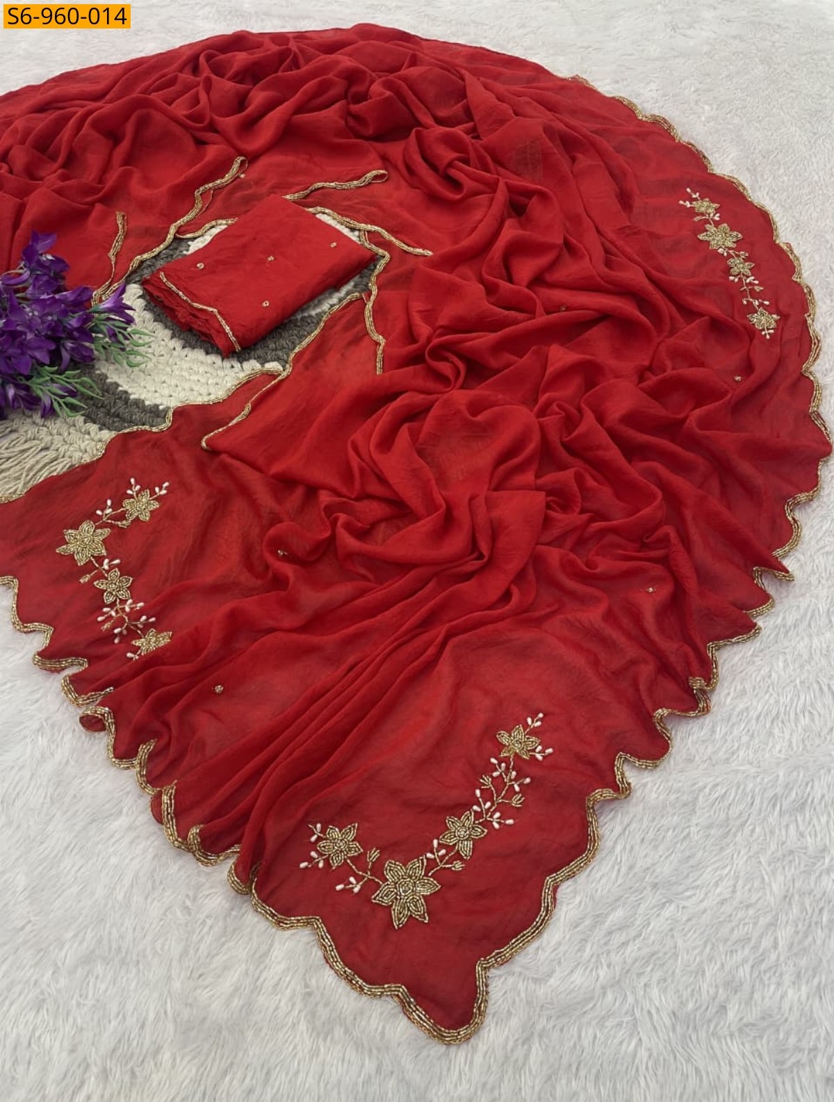 Red Fancy Rangoli Crush Saree