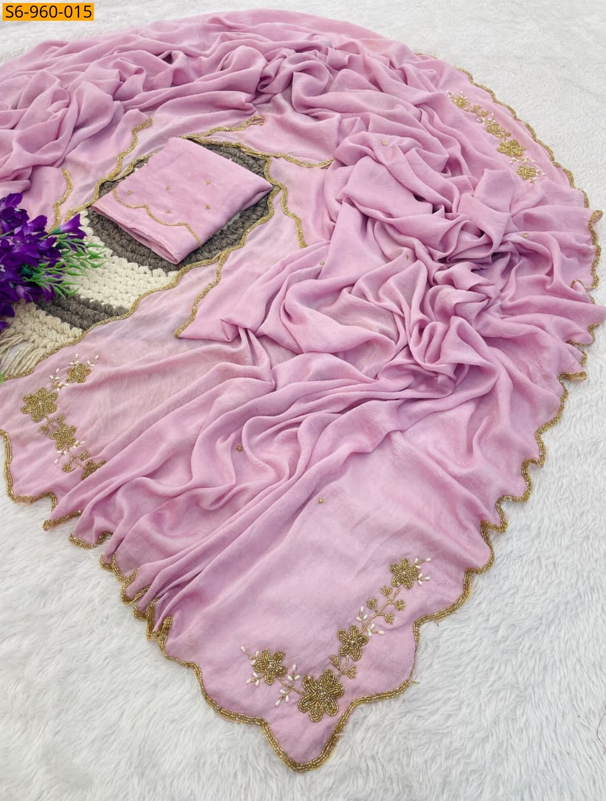 Baby pink Fancy Rangoli Crush Saree